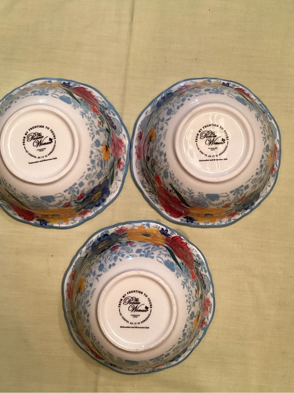 Pioneer Woman Set of 3 Brilliant Blooms Stoneware Bowls